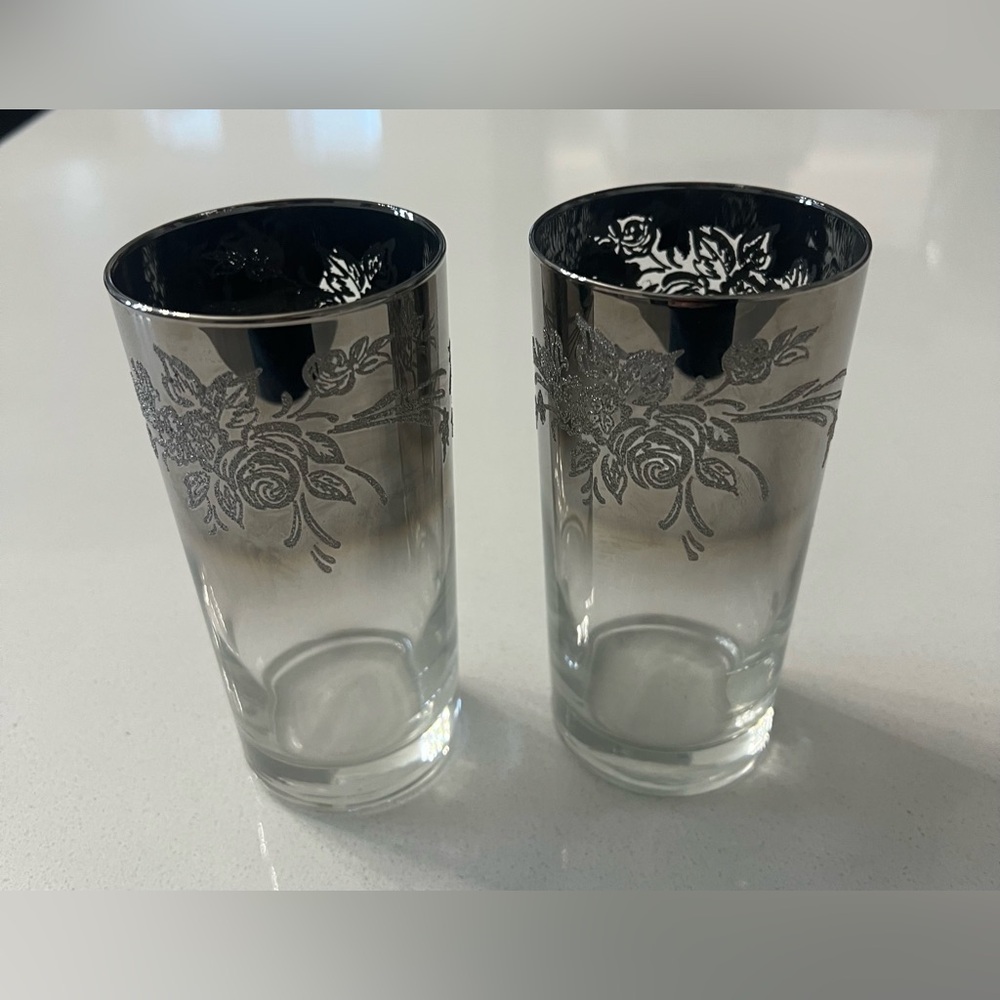Vtg‎ MCM Silver Fade Vitreon Queens Lustre Glasses Dorothy Thorpe Set Of 2